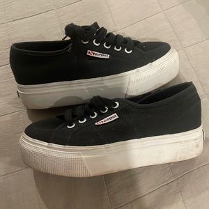 Superga black canvas platform sneakers